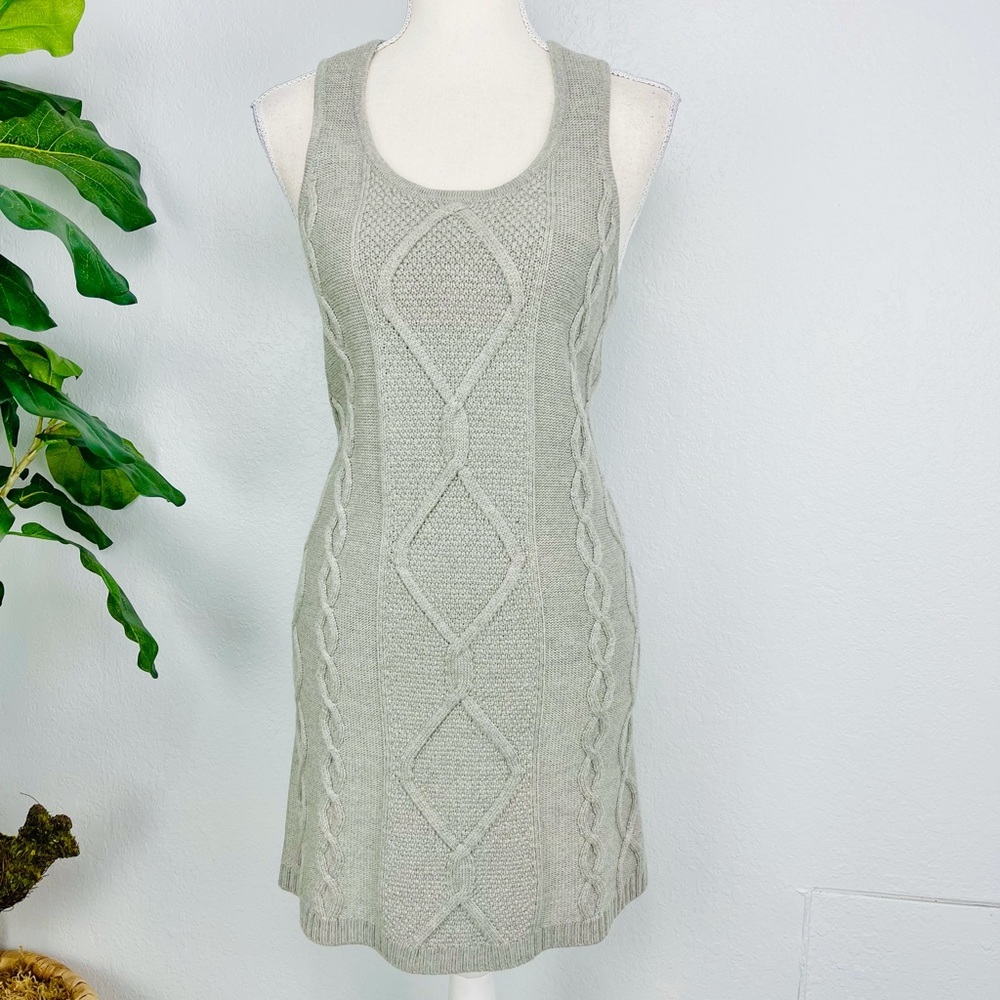 MAGASCHONI 100% Wool Grey Cable Knit Sleeveless Mini Fitted Dress